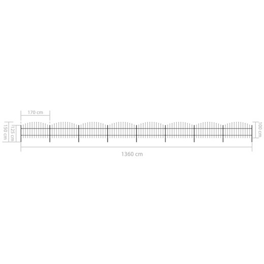 Gartenzaun mit Speerspitzen Stahl (0,75 - 1) x 13,6 m Schwarz