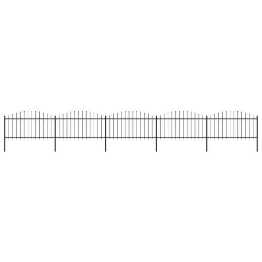 Gartenzaun mit Speerspitzen Stahl (1,25 - 1,5) x 8,5 m Schwarz