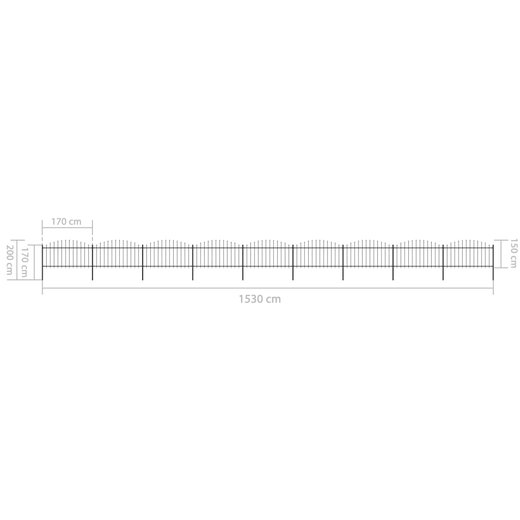 Gartenzaun mit Speerspitzen Stahl (1,25 - 1,5) x 15,3 m Schwarz
