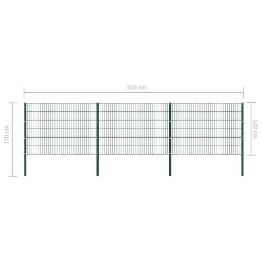 Zaunfeld mit Pfosten Eisen 5,1 x 1,2 m Grn