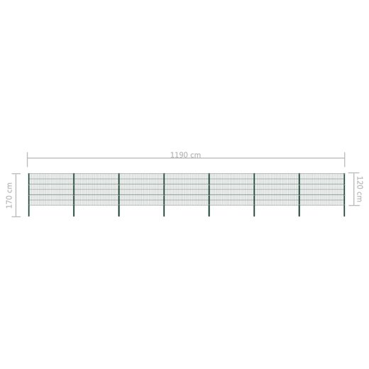 Zaunfeld mit Pfosten Eisen 11,9 x 1,2 m Grn