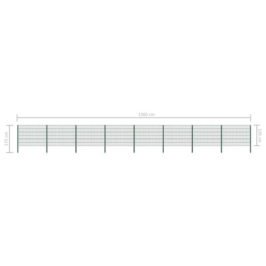 Zaunfeld mit Pfosten Eisen 13,6 x 1,2 m Grn