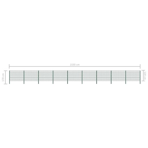 Zaunfeld mit Pfosten Eisen 15,3 x 1,2 m Grn