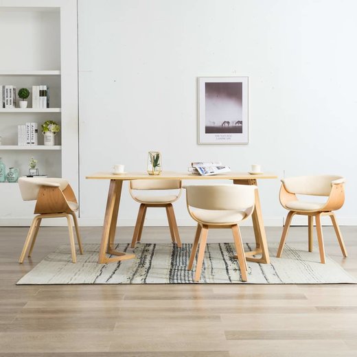 Esszimmersthle 4 Stk. Creme Bugholz und Kunstleder