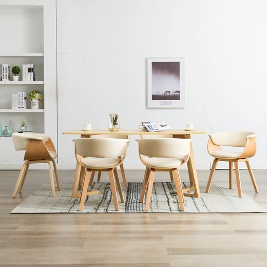 Esszimmersthle 6 Stk. Creme Bugholz und Kunstleder