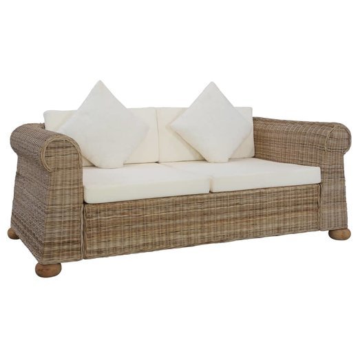 2-Sitzer-Sofa mit Auflagen Natur Rattan