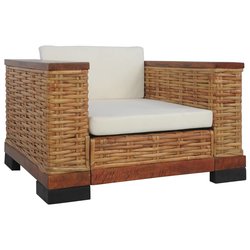 Sessel mit Auflagen Braun Natur Rattan