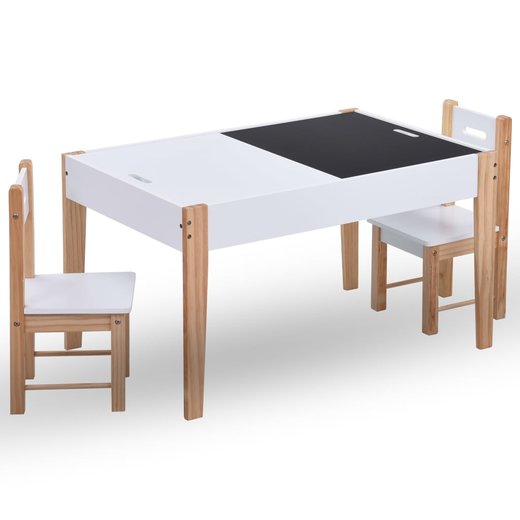 3-tlg. Kinder-Kreidetafel-Tisch und Stuhl-Set Schwarz und Wei