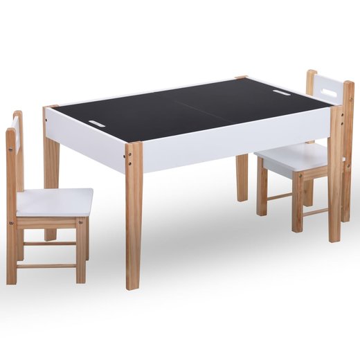 3-tlg. Kinder-Kreidetafel-Tisch und Stuhl-Set Schwarz und Wei