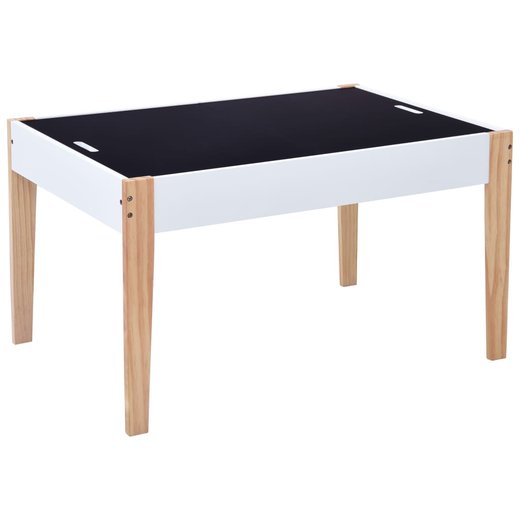 3-tlg. Kinder-Kreidetafel-Tisch und Stuhl-Set Schwarz und Wei