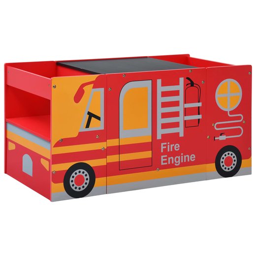 3-tlg. Kindertisch- und Stuhl-Set Feuerwehrauto-Design Holz