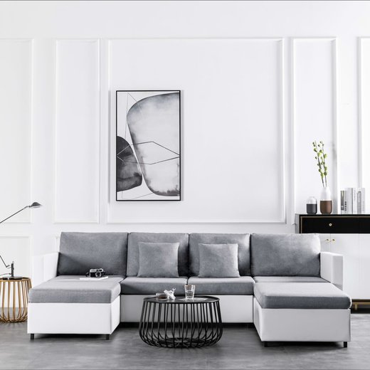 4-Sitzer Ausziehbares Schlafsofa Kunstleder Wei