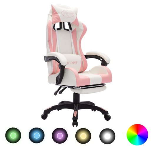 Gaming-Stuhl mit RGB LED-Leuchten Rosa und Wei Kunstleder