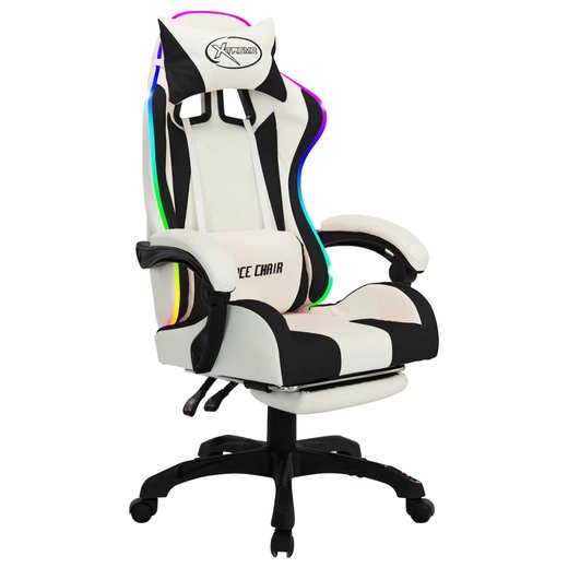 Gaming-Stuhl mit RGB LED-Leuchten Schwarz und Wei Kunstleder