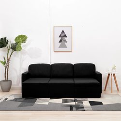Modulares 3-Sitzer-Schlafsofa Schwarz Stoff