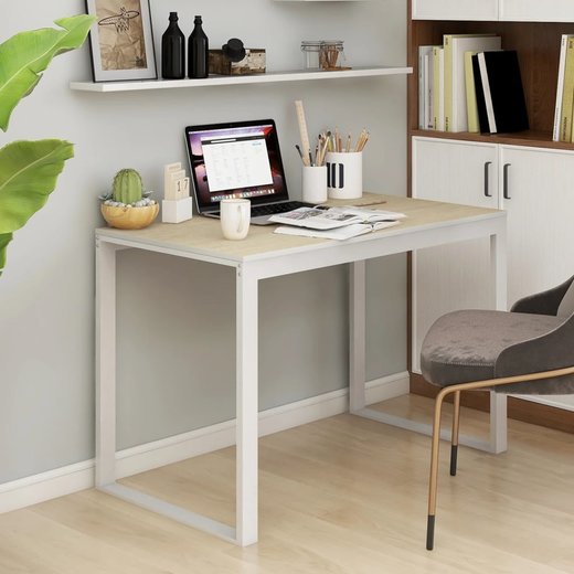 Computertisch Wei und Eiche-Optik 110x60x73 cm Spanplatte