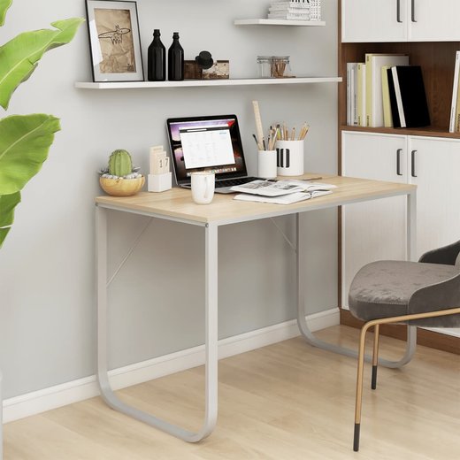 Computertisch Wei und Eiche-Optik 110x60x73 cm Spanplatte