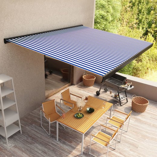 Motorisierte Kassetten-Markise 350x250 cm Blau und Wei