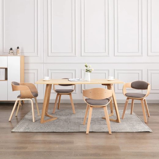 Esszimmersthle 4 Stk. Bugholz und Taupe Stoff