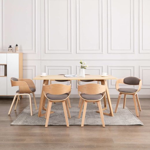 Esszimmersthle 6 Stk. Bugholz und Taupe Stoff