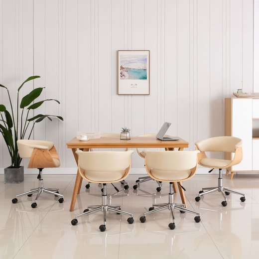 Drehbare Esszimmersthle 6 Stk. Creme Kunstleder