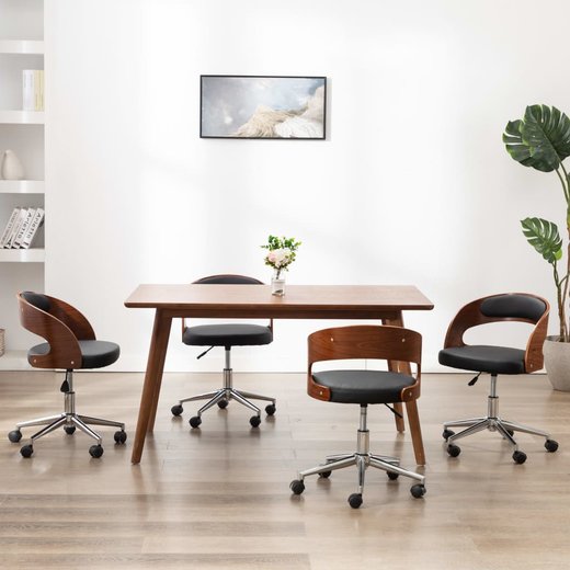 Drehbare Esszimmersthle 4 Stk. Schwarz Bugholz und Kunstleder