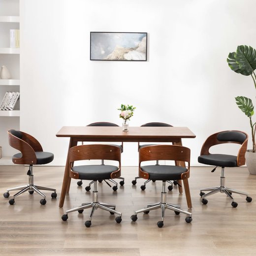 Drehbare Esszimmersthle 6 Stk. Schwarz Bugholz und Kunstleder