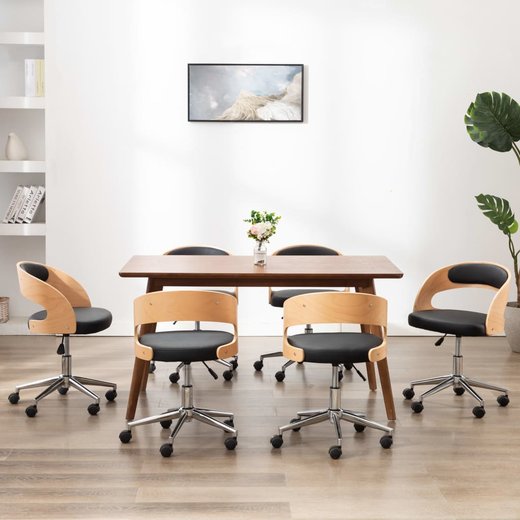 Drehbare Esszimmersthle 6 Stk. Schwarz Bugholz und Kunstleder