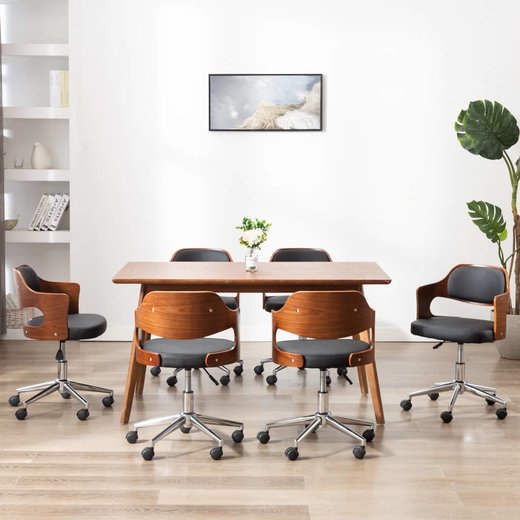 Drehbare Esszimmersthle 6 Stk. Schwarz Bugholz und Kunstleder