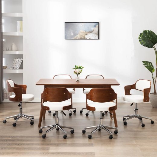 Drehbare Esszimmersthle 6 Stk. Wei Bugholz und Kunstleder