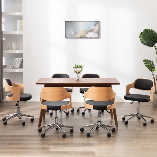 Drehbare Esszimmersthle 6 Stk. Schwarz Bugholz und Kunstleder