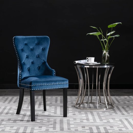 Esszimmersthle 4 Stk. Blau Samt