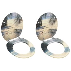 Toilettensitze mit Deckel 2 Stk. MDF Strand-Design