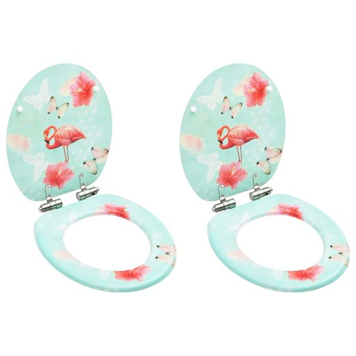 Toilettensitze Soft-Close-Deckel 2 Stk. MDF Flamingo-Design