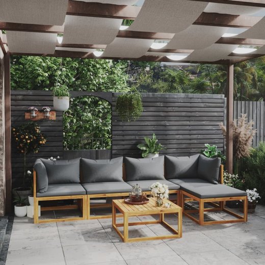 6-tlg. Garten-Lounge-Set mit Auflage Massivholz Akazie