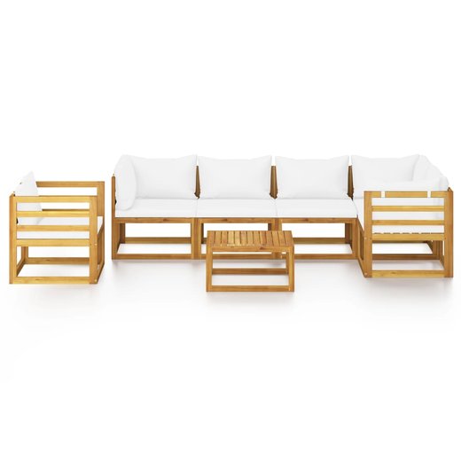 7-tlg. Garten-Lounge-Set mit Auflagen Creme Massivholz Akazie