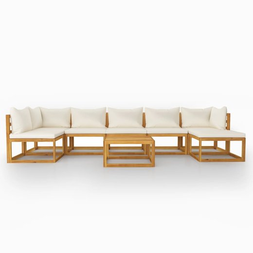 8-tlg. Garten-Lounge-Set mit Auflagen Creme Massivholz Akazie