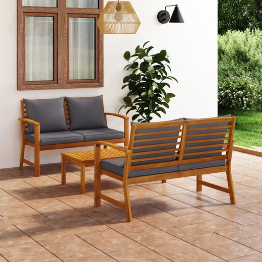 3-tlg. Garten-Lounge-Set mit Auflagen Massivholz Akazie