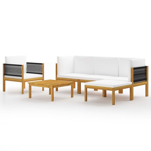 6-tlg. Garten-Lounge-Set mit Kissen Cremewei Massivholz Akazie