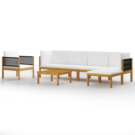 7-tlg. Garten-Lounge-Set mit Kissen Cremewei Massivholz Akazie