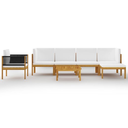 7-tlg. Garten-Lounge-Set mit Kissen Cremewei Massivholz Akazie