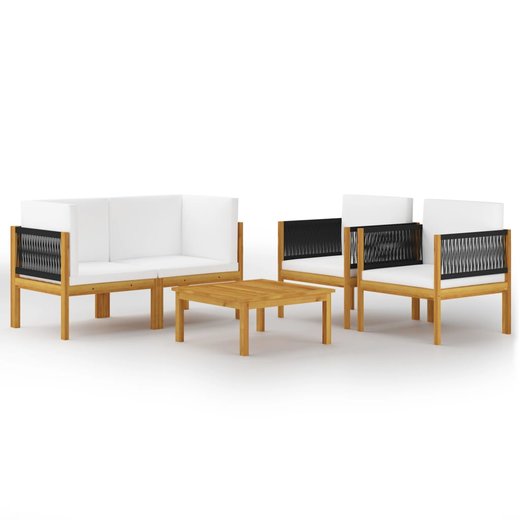 5-tlg. Garten-Lounge-Set mit Kissen Cremewei Massivholz Akazie