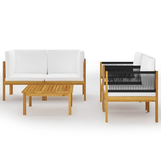 5-tlg. Garten-Lounge-Set mit Kissen Cremewei Massivholz Akazie