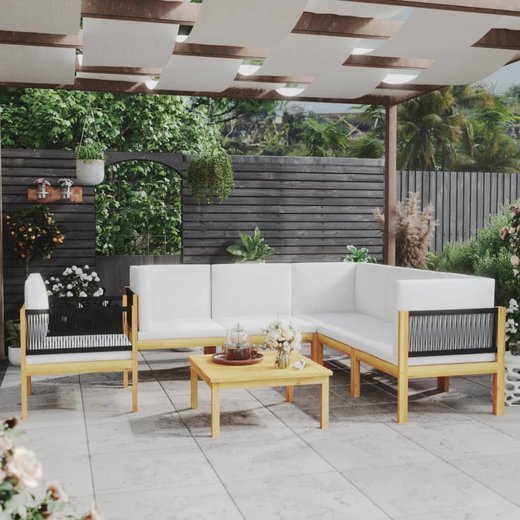 7-tlg. Garten-Lounge-Set mit Kissen Cremewei Massivholz Akazie