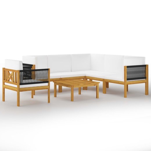 7-tlg. Garten-Lounge-Set mit Kissen Cremewei Massivholz Akazie
