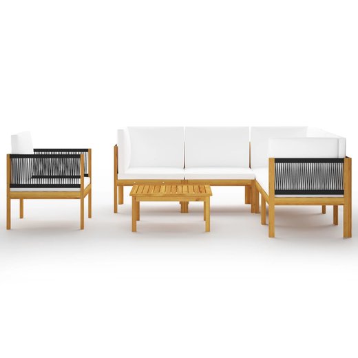 7-tlg. Garten-Lounge-Set mit Kissen Cremewei Massivholz Akazie