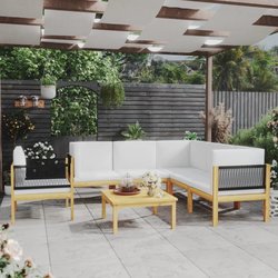 7-tlg. Garten-Lounge-Set mit Kissen Cremewei Massivholz...