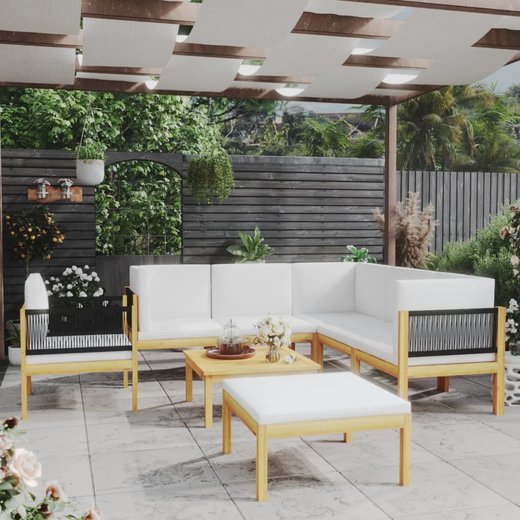 8-tlg. Garten-Lounge-Set mit Kissen Cremewei Massivholz Akazie
