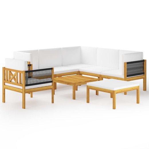 8-tlg. Garten-Lounge-Set mit Kissen Cremewei Massivholz Akazie