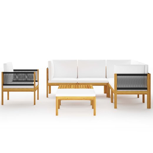 8-tlg. Garten-Lounge-Set mit Kissen Cremewei Massivholz Akazie